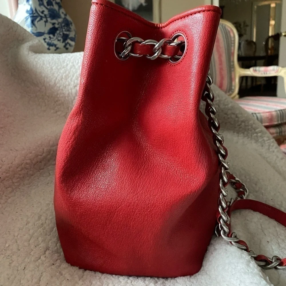 Tory Burch Fleming Distressed Leather Tote Cherry Apple